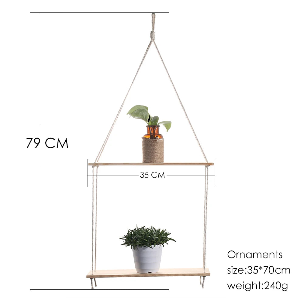 Wooden Wall Shelf Macrame Display Stand Boho Art Home Decoration Floating Shelf Nordic Wall Decor Living Room Nursery Aesthetics