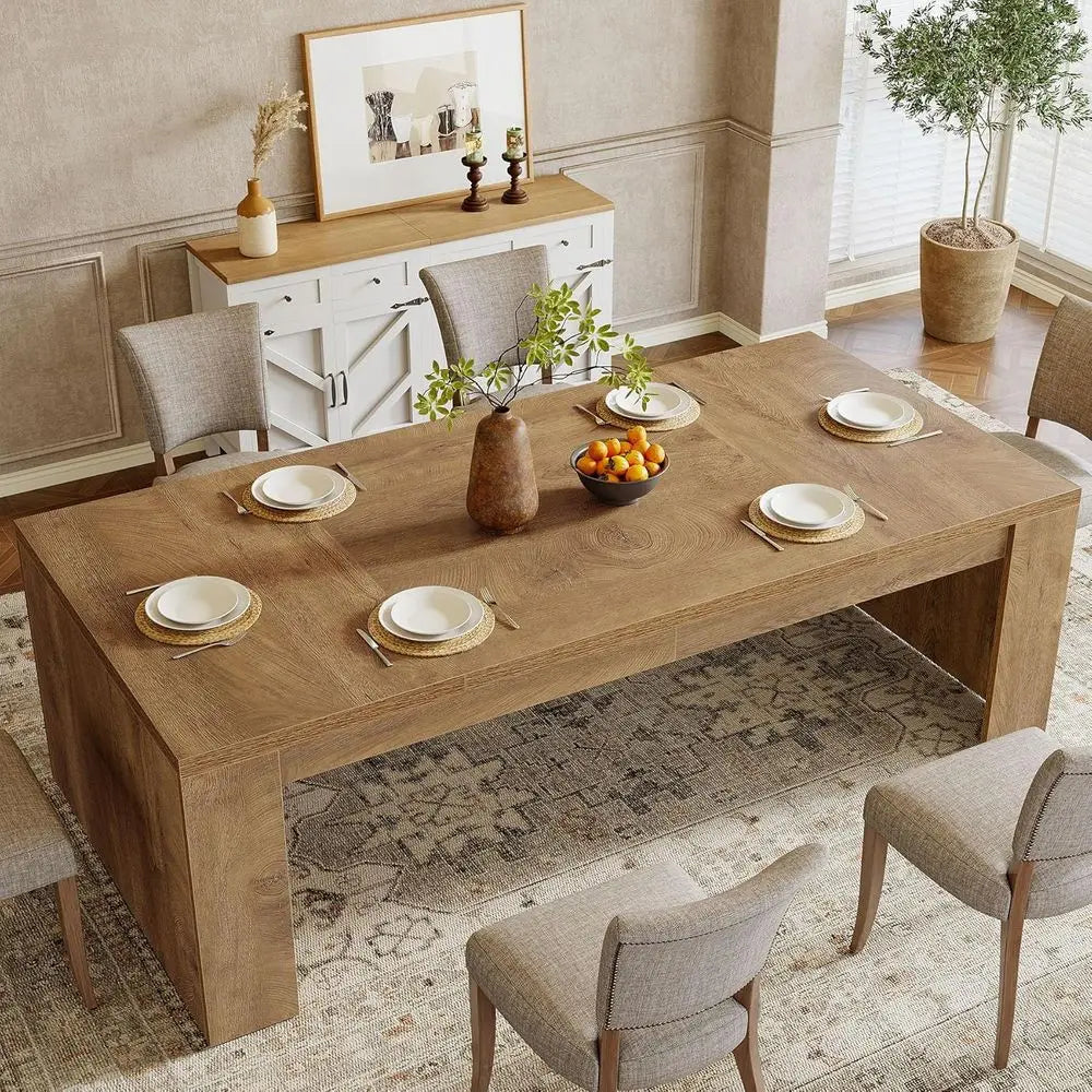 Sturdy 70.9 Rectangular Wooden Dining Table for 6-8, Ideal for Kitchen, Dining & Living Rooms in Brown
