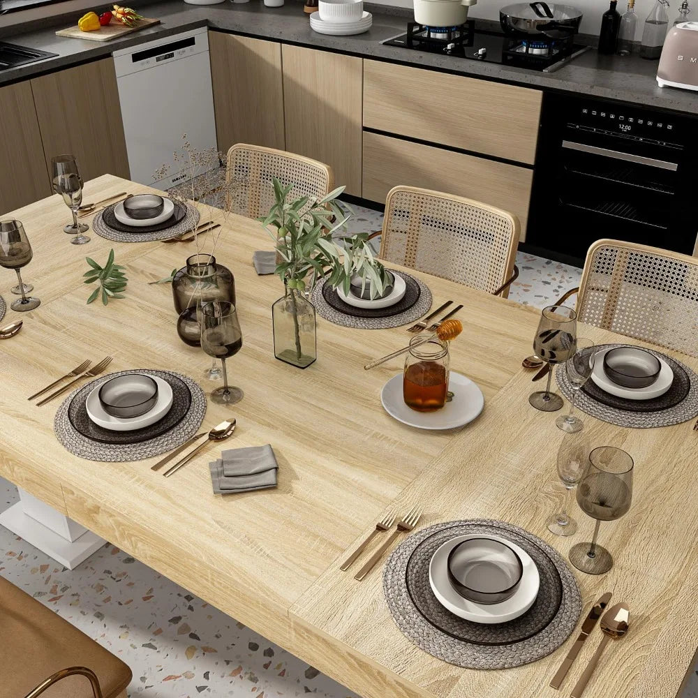 Large 78.7" L Dining Table for 8-10 People, Modern Wood Rectangular Kitchen Table Dinner Table with Pedestal Legs for Dining Ro