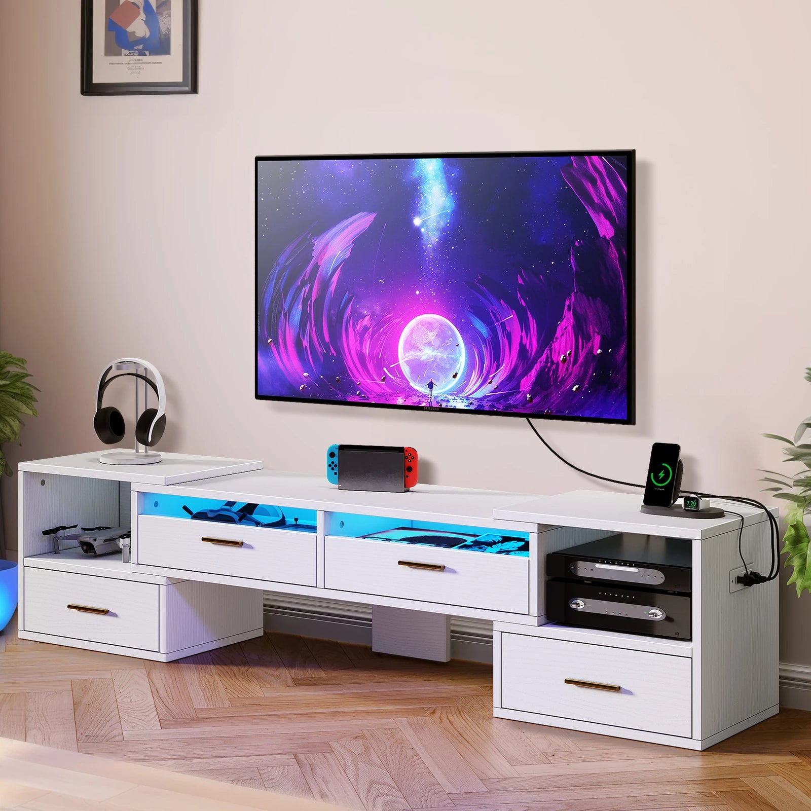 Deformable TV Stand with LED Strip & Power Outlets for 60/65/70/75 inch TVs