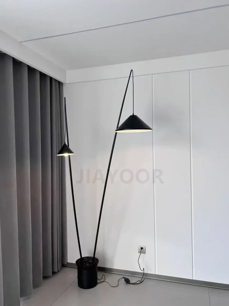 Nordic Floor Lamp Bedroom Living Room Black Standing Light Light Luxury Fishing Lamp Exhibition Hall Decoration Light LED Light