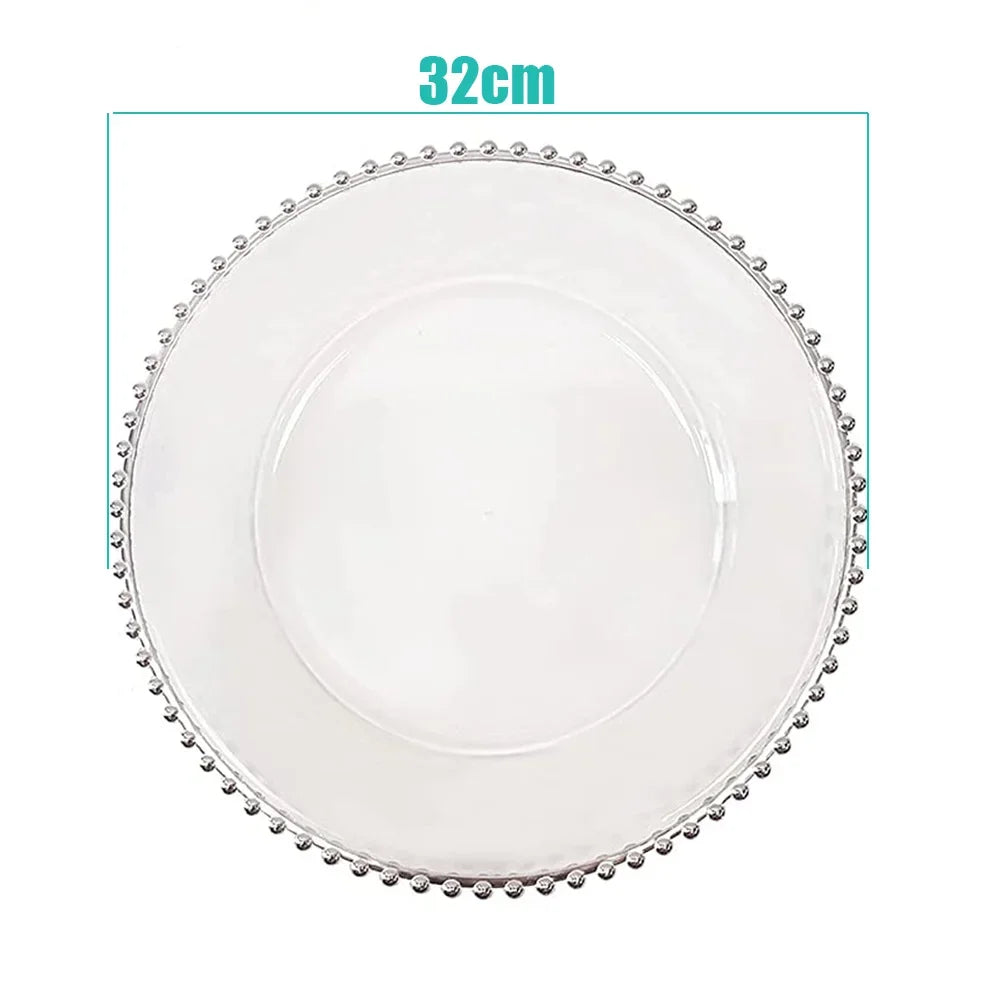 Clear Acrylic Charger Plate with Gold Beaded Rim – Decorative Dinner & Serving Plate