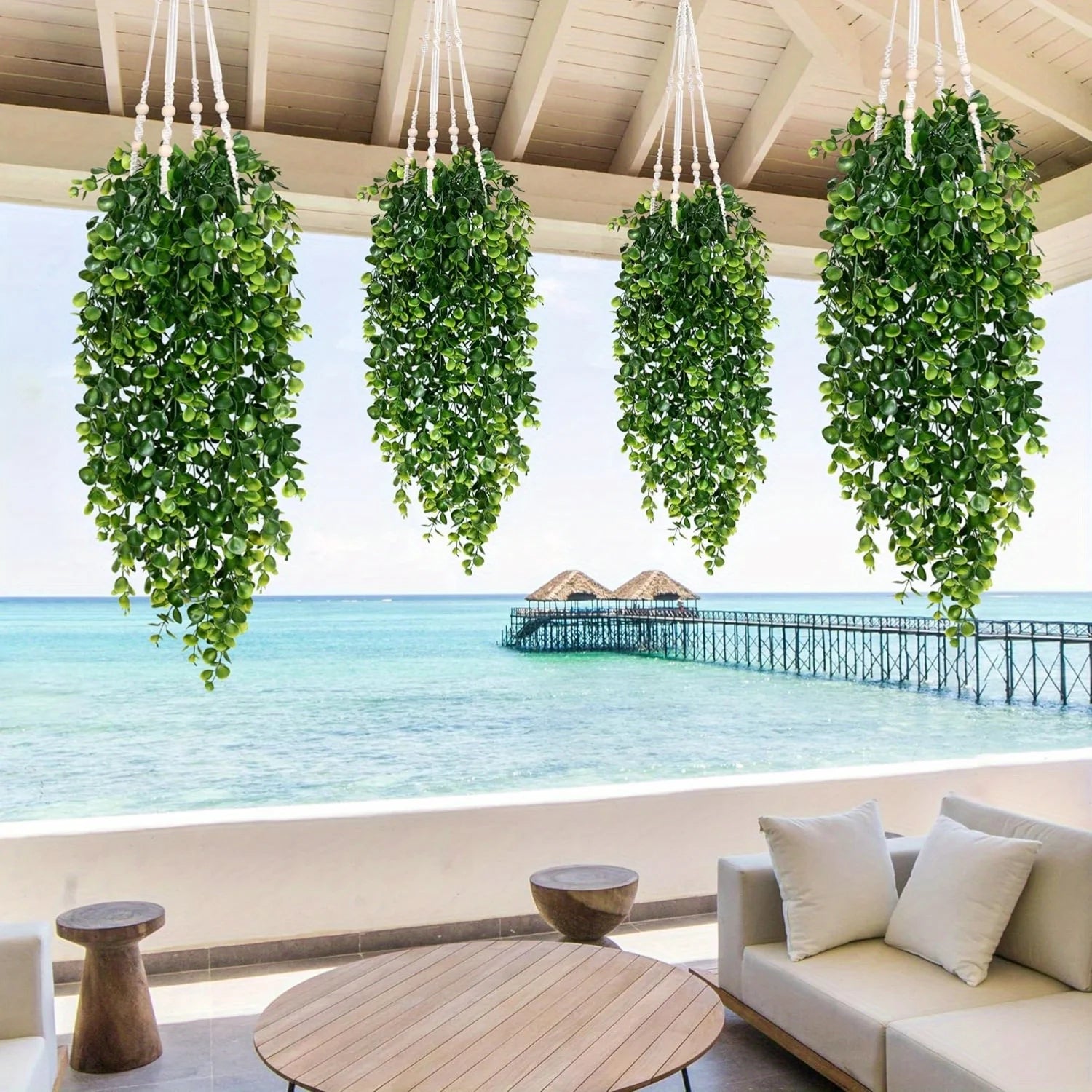 Artificial Hanging Plants Fake Wall Hanging Eucalyptus Plants UV Resistant Plastic Decor for Party Wall Porch Wedding Decoration