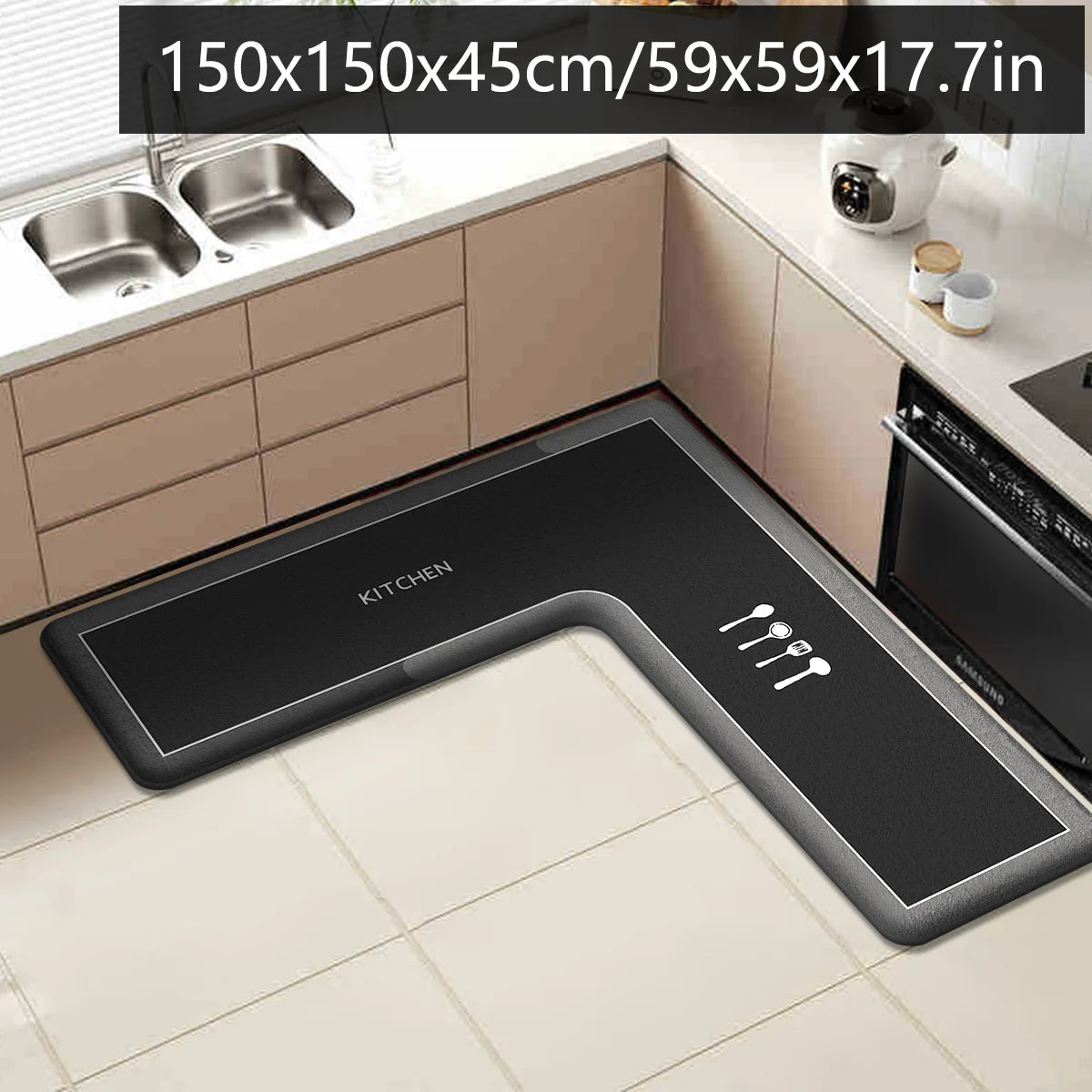 Simple kitchen floor mat L-shaped absorbent carpet restaurant non-slip foot mat home flannel anti-fall floor mat