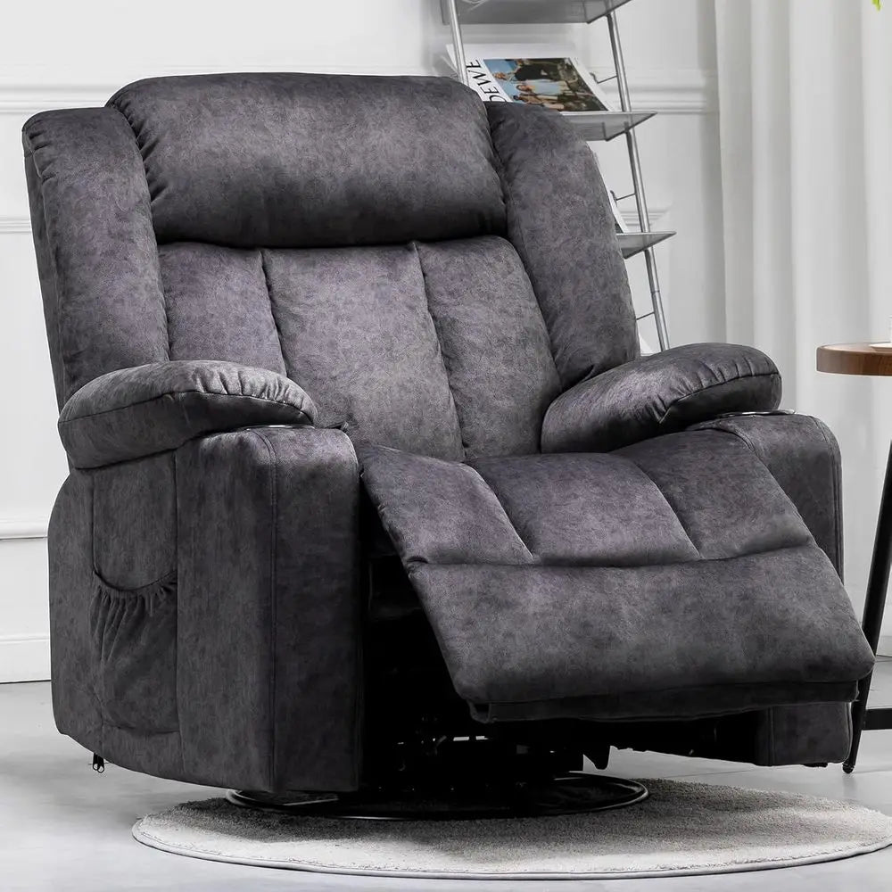 360 Degree Swivel Rocking Recliner Chairs with Cup Holders, Upholstered Fabric for Adults, Manual Recline Single Sofa for Living
