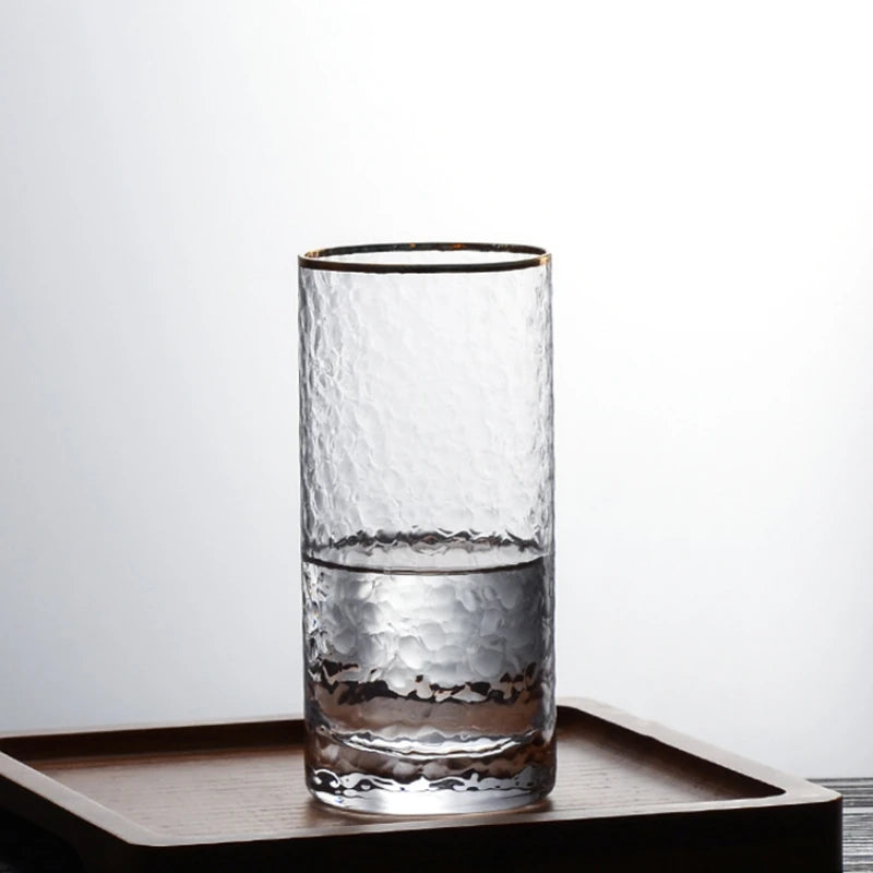 4pcs Set 11oz 320ml Gold Edged Water Cup Relief Wine Glass Household Heat-resistant Tea Cup Juice Milk Soda Water Beverage Mugs