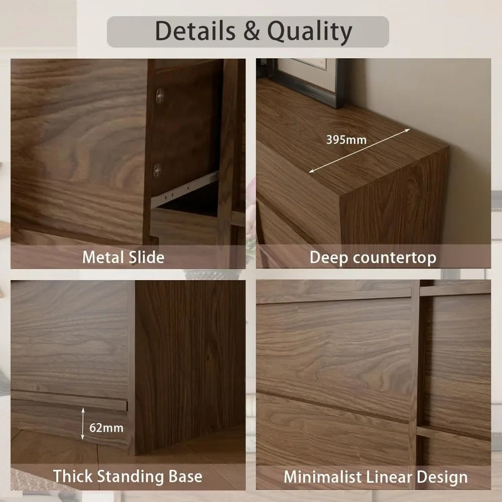9 Walnut Drawer Dressers, Large Dresser Organizer for Bedroom, Wooden Long Dressers & Storage Chests of Drawers, Modern Wide Dre