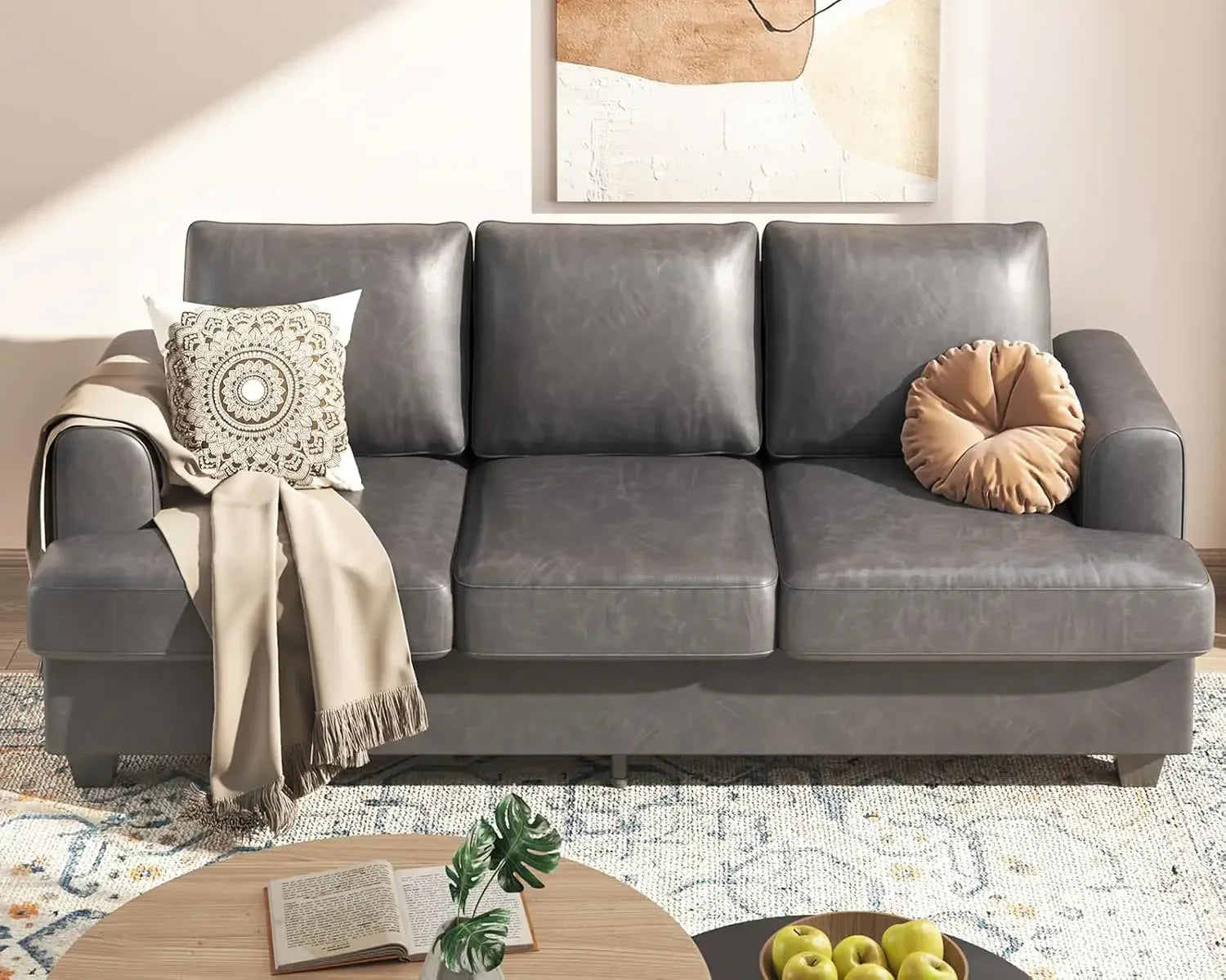 89" 3-Seater Cloud-Style Deep-Seat Sofa, Chenille Fabric, Wood Frame, Easy Assembly for Living Room