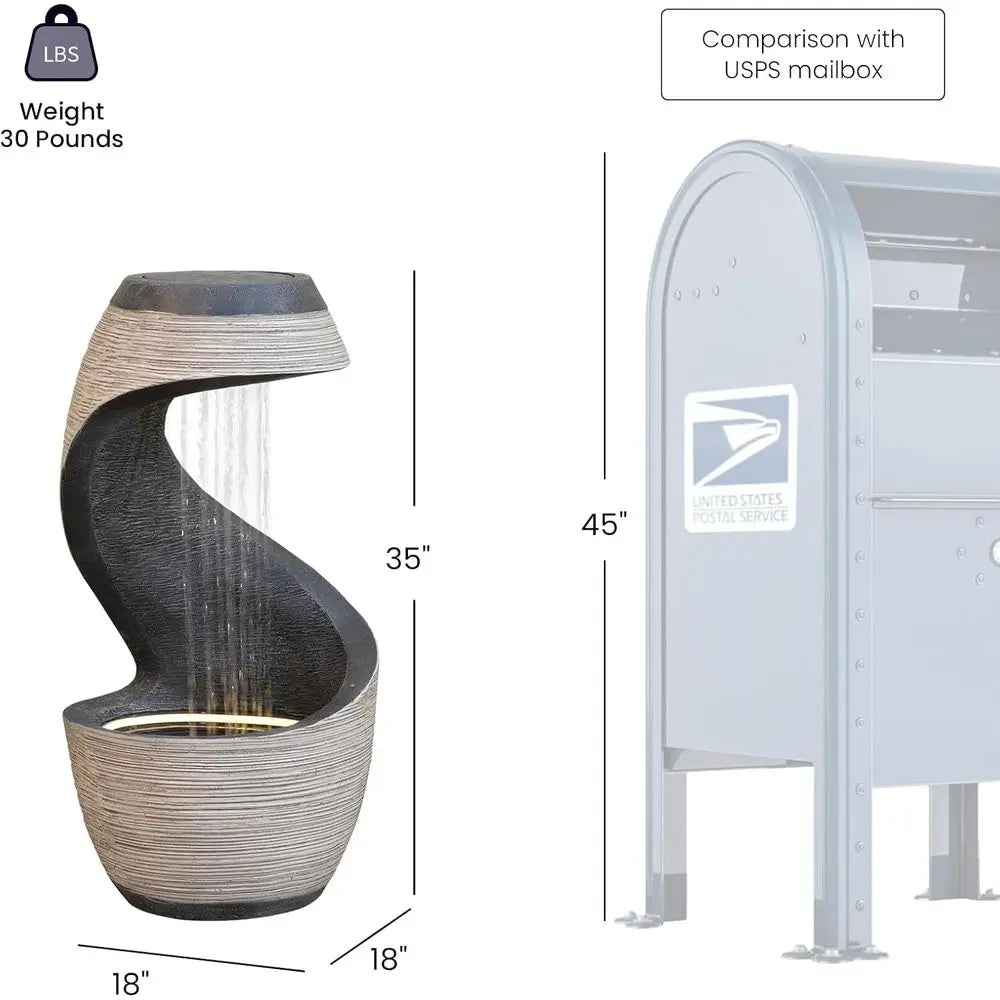 37 Tall S-Curve Rainfall Fountain with LED Light, Outdoor Garden Waterfall Feature for Patio and Yard