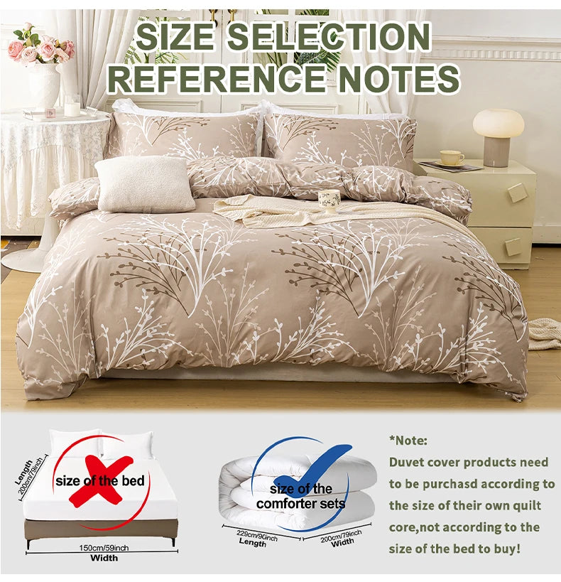 3pcs/set Leaf Floral Pattern Duvet Cover Set(1 Duvet Cover & 2 Pillowcase）Soft And Skin-Friendly Duvet Cover Bedding Set For Hom