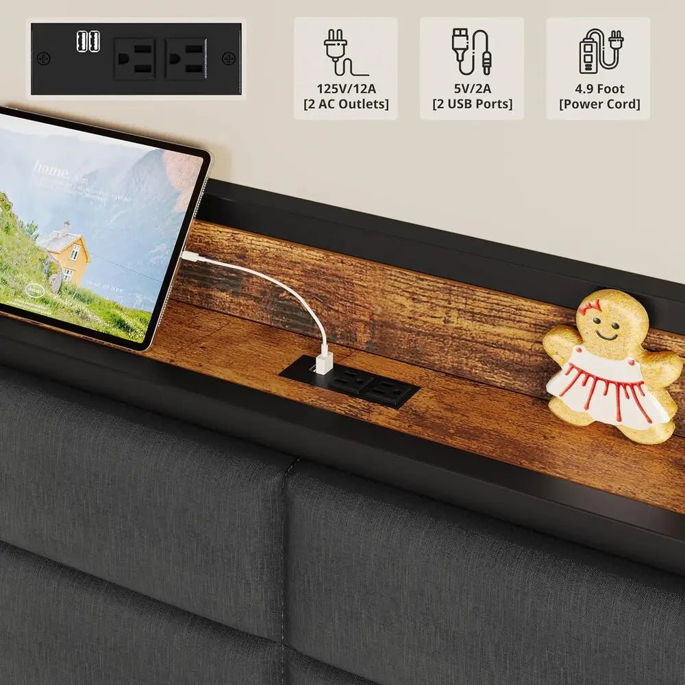 Metal Daybed with Trundle – Upholstered Headboard & Charging Station (Full / Twin XL)