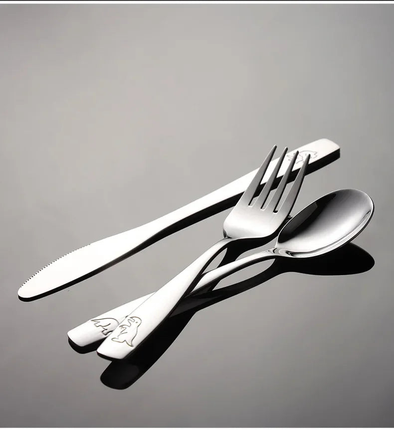 304 Stainless Steel Children's Tableware Set with Pieces Featuring Dinosaur Patterns, Affordable Including Knives Forks Spoons