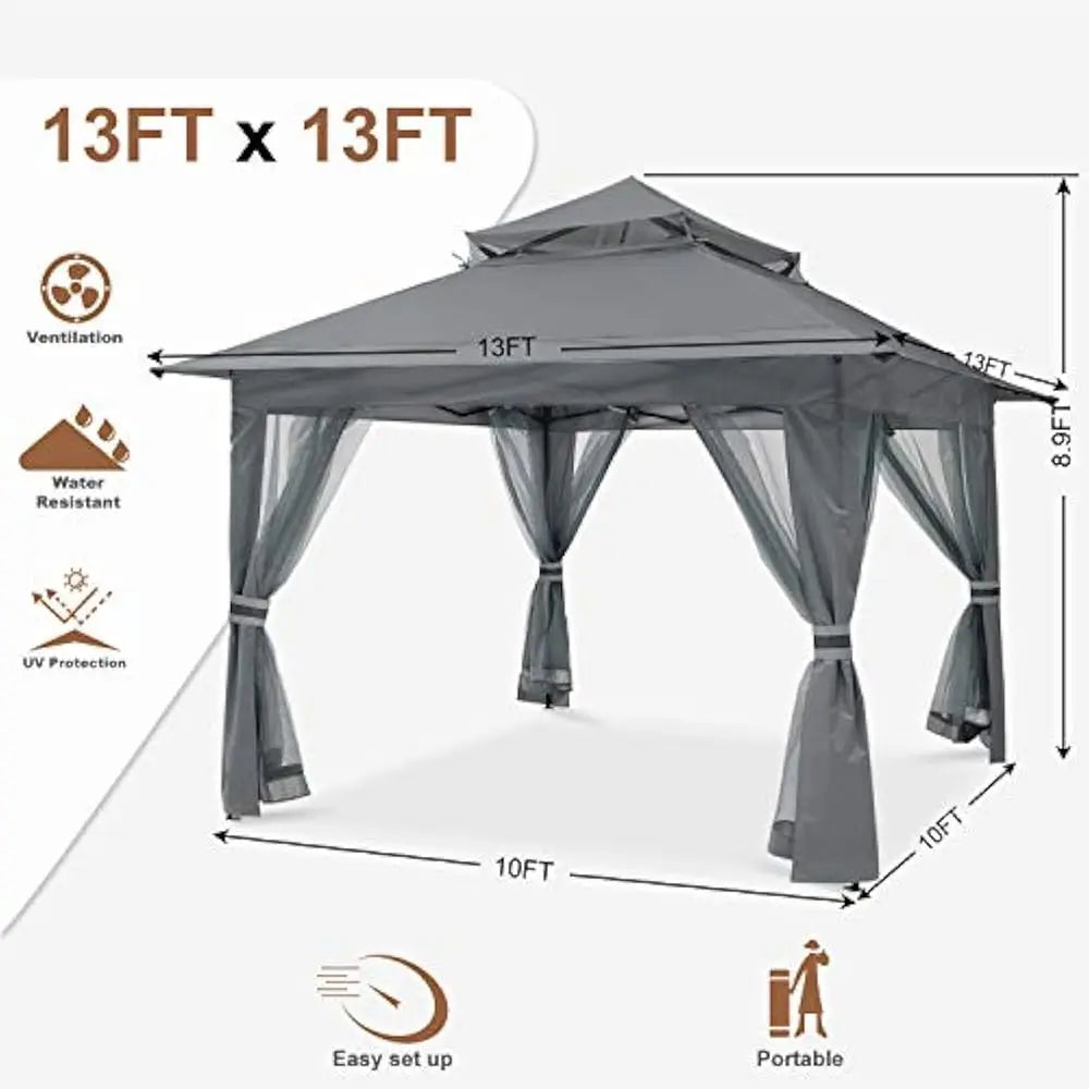 13x13 FT Patio Gazebo Outdoor Pop Up Gazebo with Mesh Walls, Sturdy steel frame, Rainproof and UV resistant Pergola