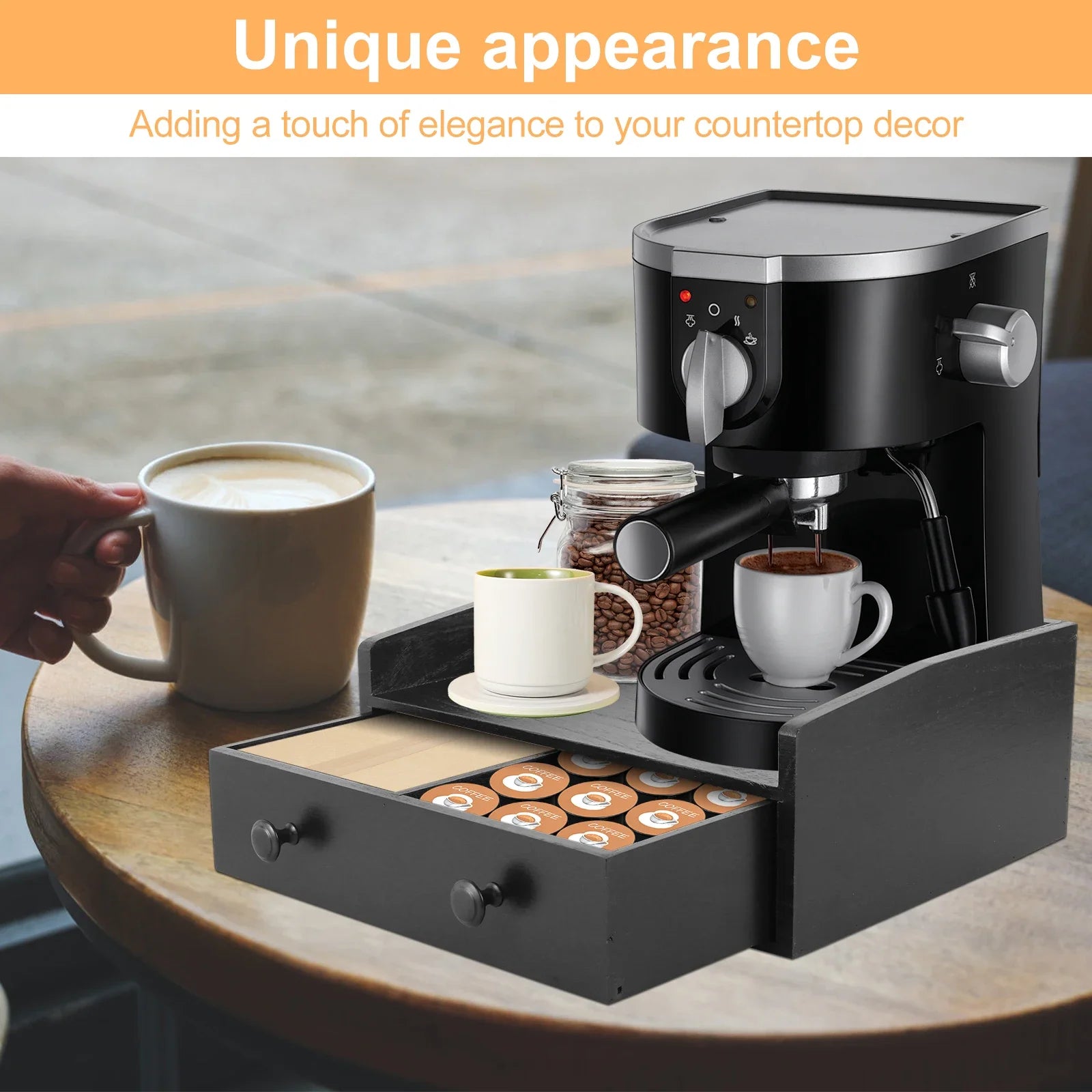 Wooden Coffee Machine Base Drawer – Tea Bag & Capsule Storage Organizer