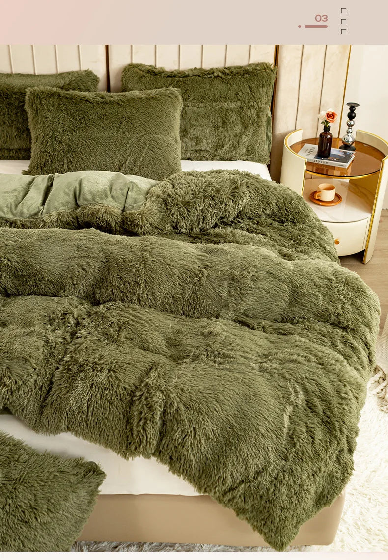 3-Piece Faux Fur Velvet Duvet Cover Set - Soft, Warm, Plush Bedding with Solid Color Design, 1 Duvet Cover and 1/2 Pillowcase, W