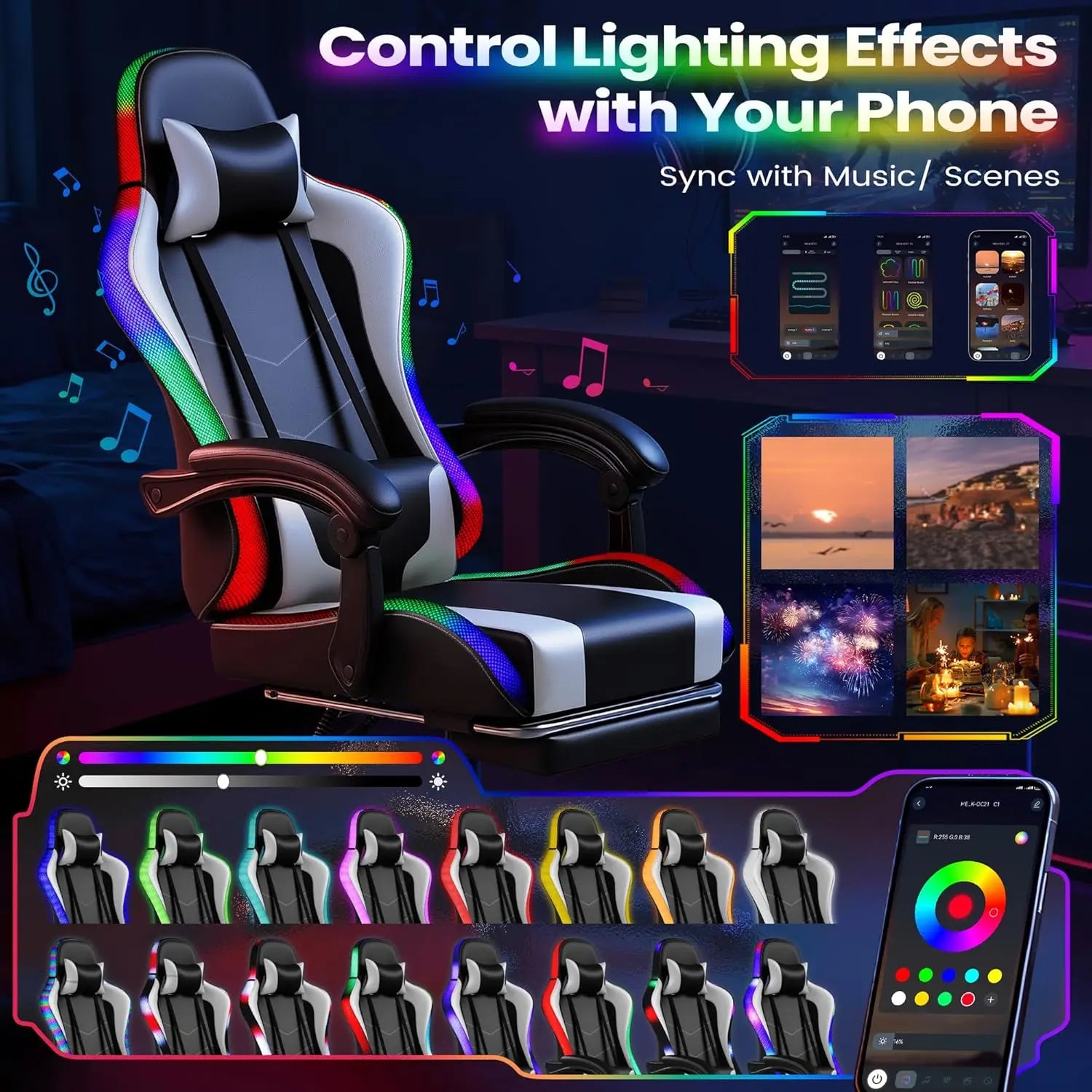 Homall Gaming Chair Video Game Chair Footrest and Massage Lumbar Support Ergonomic Computer Chair Height Adjustable Swivel Seat
