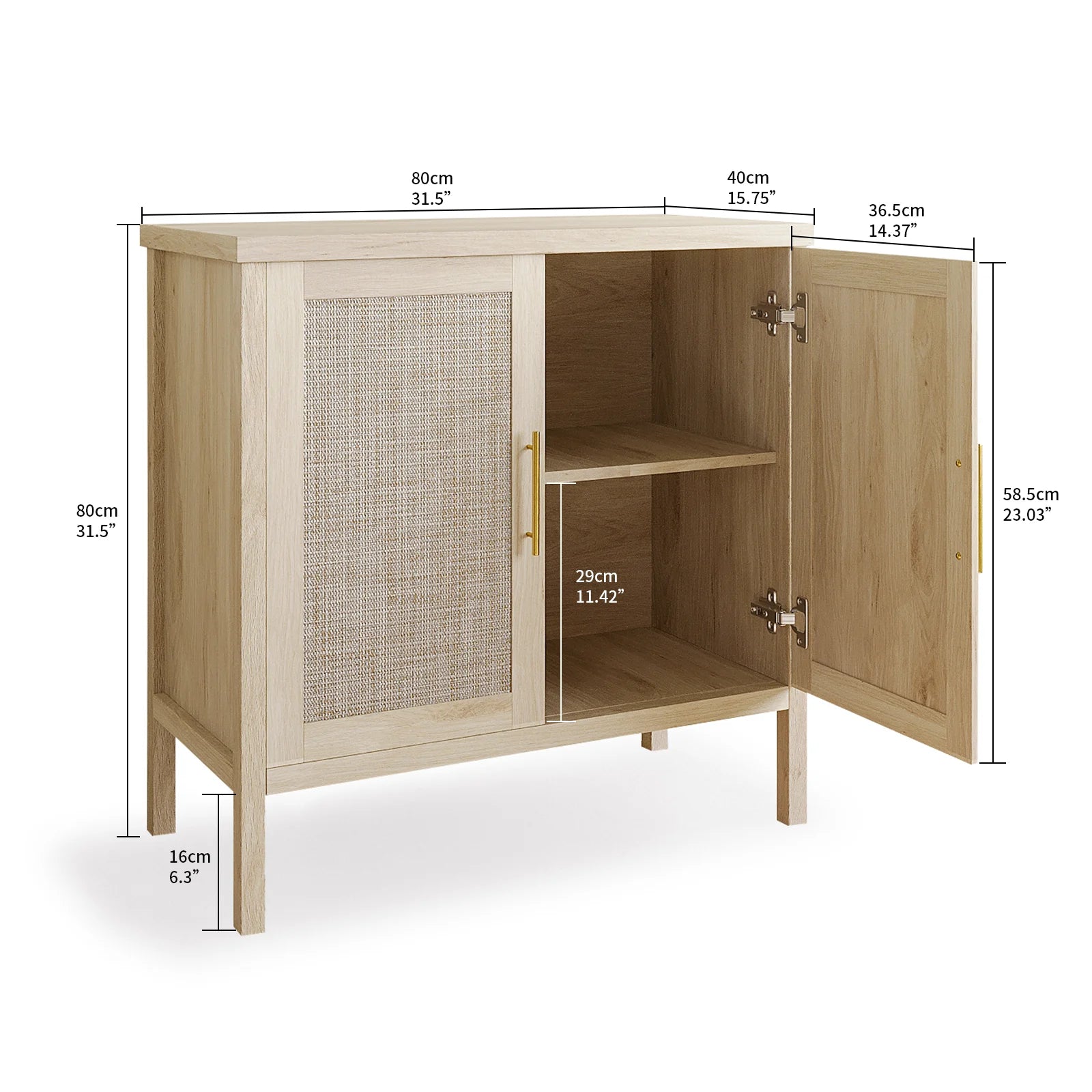 Rattan Storage Cabinet, Buffet Cabinet Sideboard with Rattan Decorated Doors, Cupboard for Hallway, Entry, Living Room