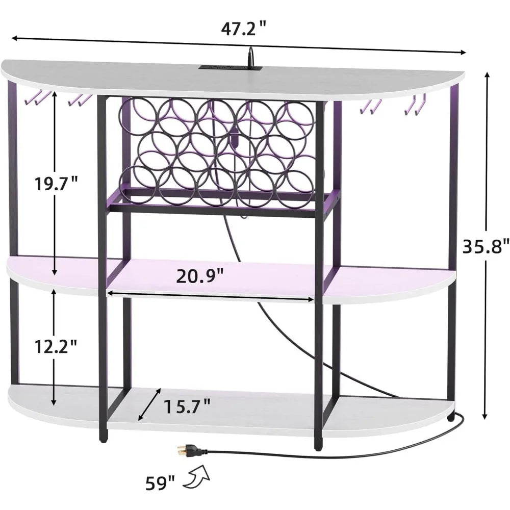 Freestanding Wine Bar Cabinet – LED Lighting with Power Outlets & Glass Holder