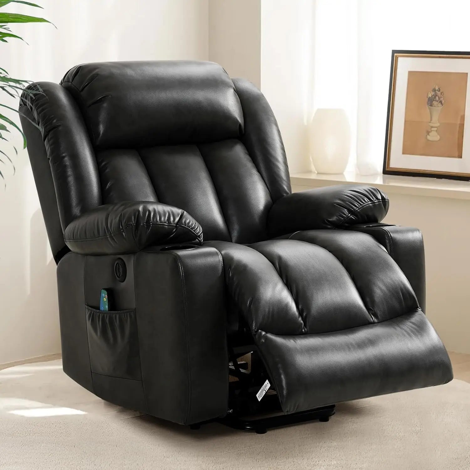 Power Lift Recliner Chair for Elderly with Massage and Heat, Breathable Leather Recliner Chair for Adults, 2 Cup Holder,USBPorts