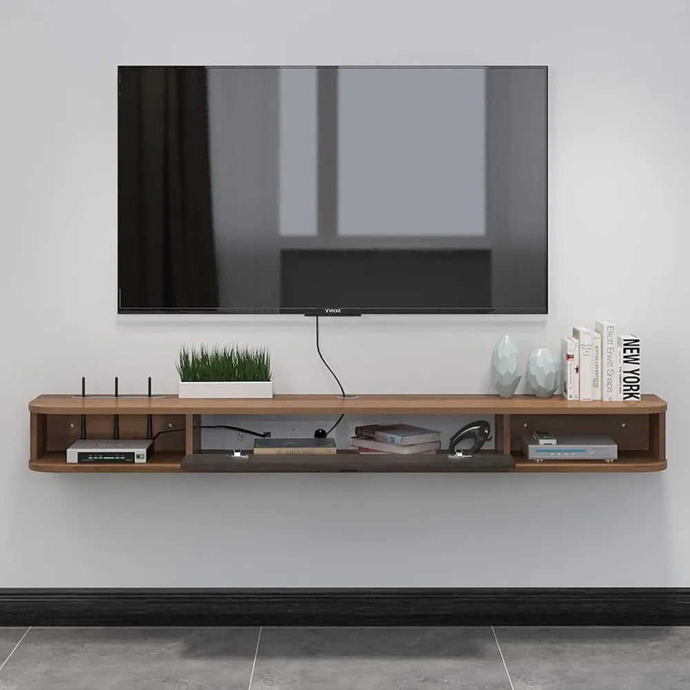 Floating TV Shelf, 55'' Wall Mounted TV Stand Floating TV Console Media Entertainment Under TV Shelf for Bedroom Livingroom (Wa
