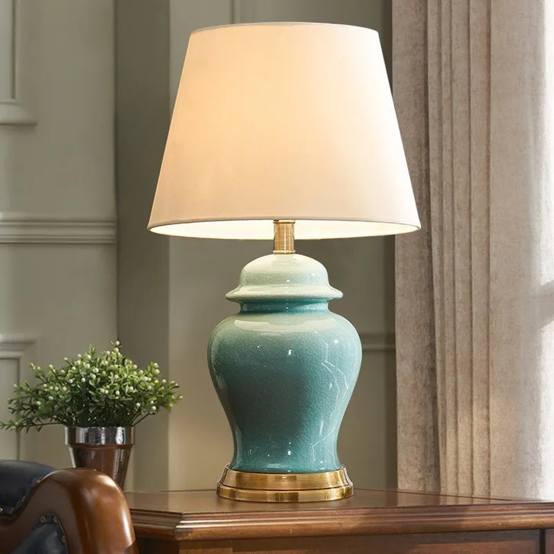 Ceramic Table Lamp Contemporary LED Green Decorative Desk Light for Home Bedside Lamp