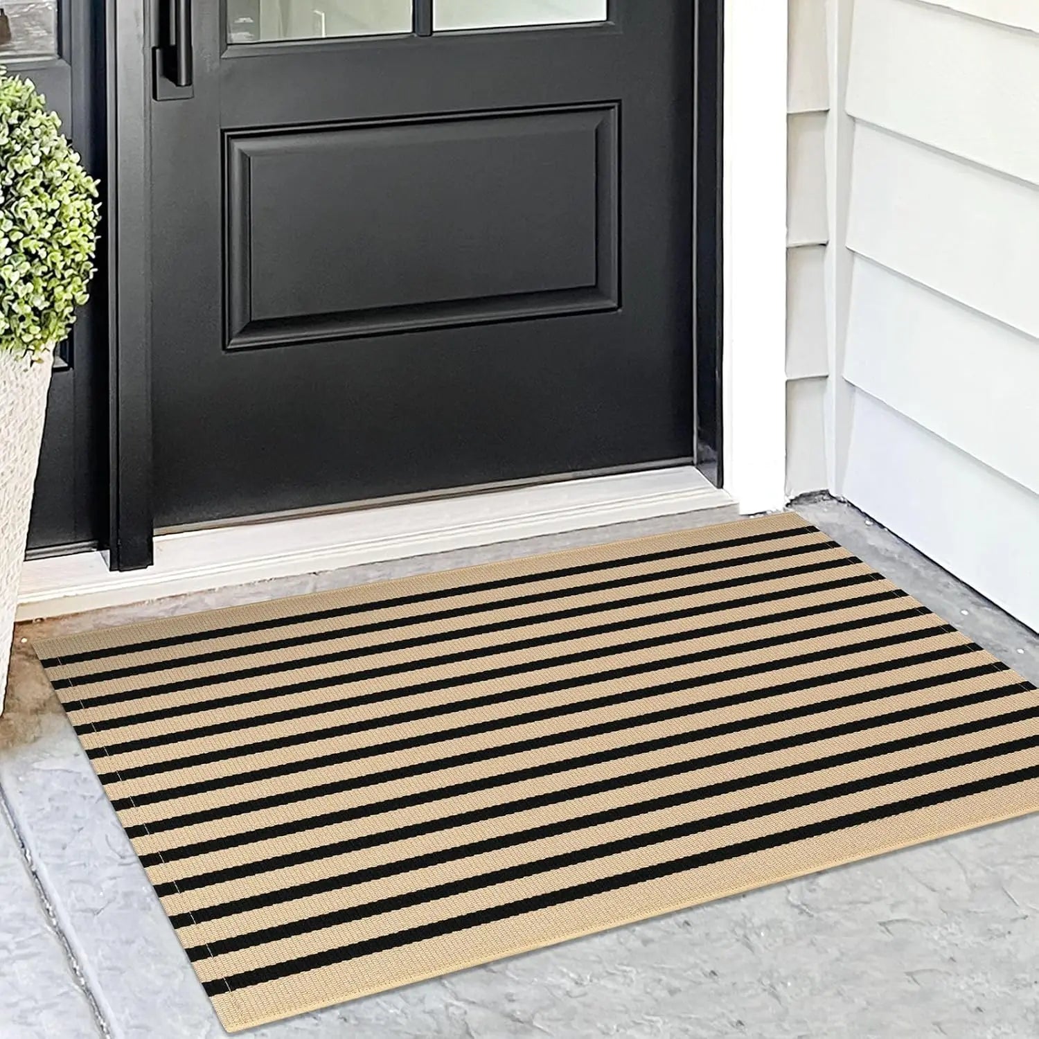 VIKAMA Loop Pile Entry Door Rug Machine-Washable Striped Porch Carpet, Indoor And Outdoor Floor Mat, Home Decoration