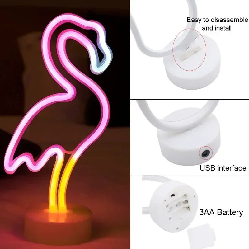 Battery/USB Power LED Neon Sign Light Holiday Flamingo Night Lamp Xmas Party Wedding Decoration Home Gift Cloud Heart Neon Light