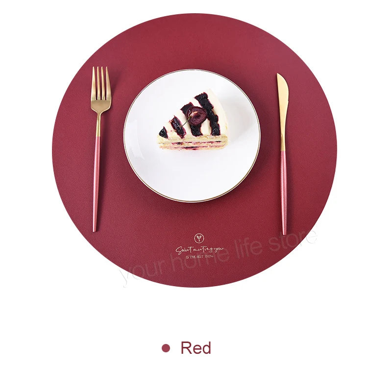 2/4/6PCFaux Leather Placemats with Coasters,Round Place Mats for Kitchen Dining Patio Table,Non-Slip,Heat Resistant,Washable