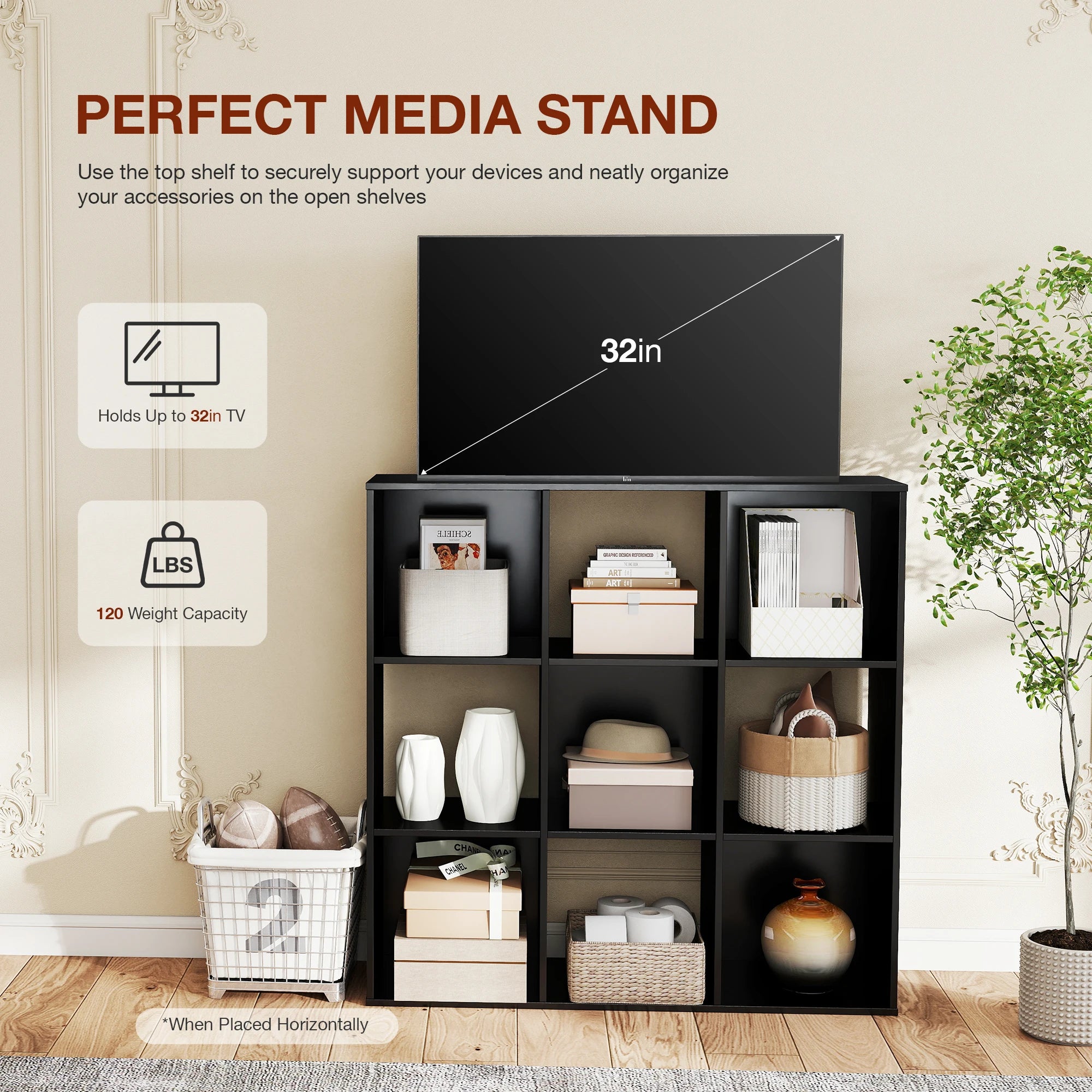 9 Cube Wooden Storage Organizer Shelf – Open Bookcase for Living Room & Home Office