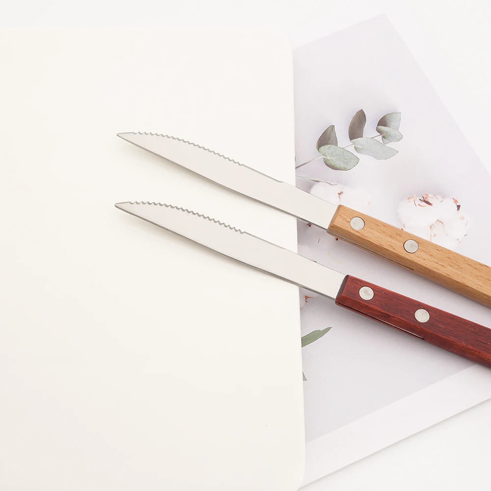 6/24Pcs 304 Stainless Stee Cutlery Set Luxury Wooden Handle Dinnerware Flatware Set Kitchen Western Knife Spoon Fork Tableware