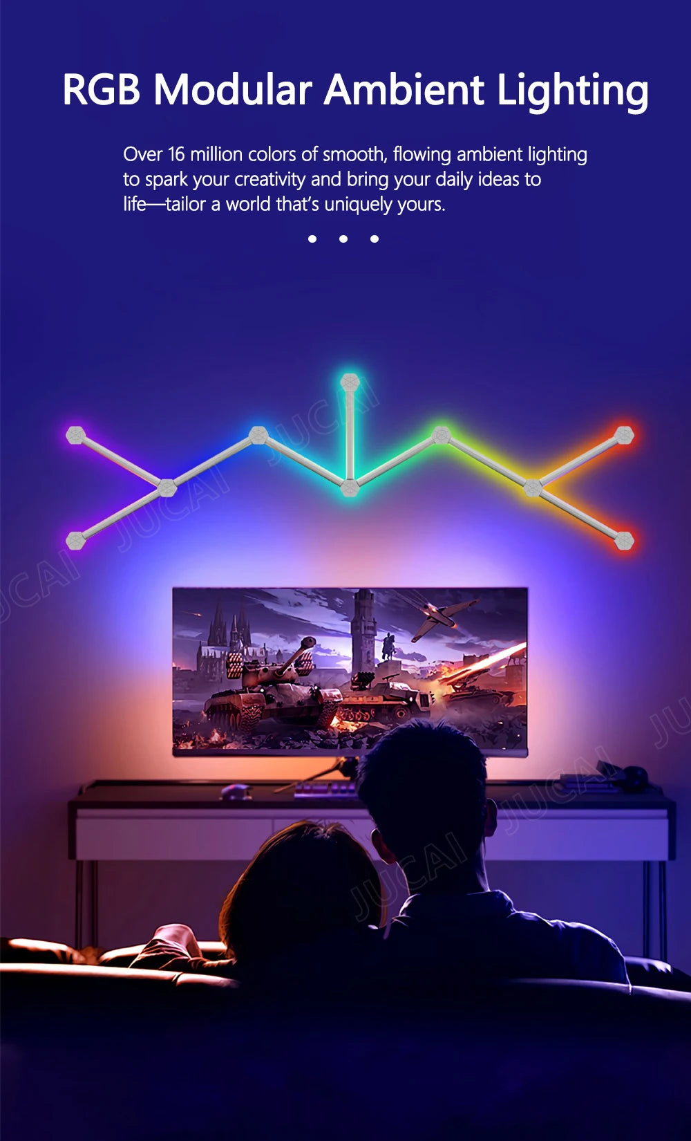 Splicing Light DIY Atmosphere Light RGB Smart Wall Light Voice Control Lamp for Esports Room Bedroom Bar Decoration Night Light