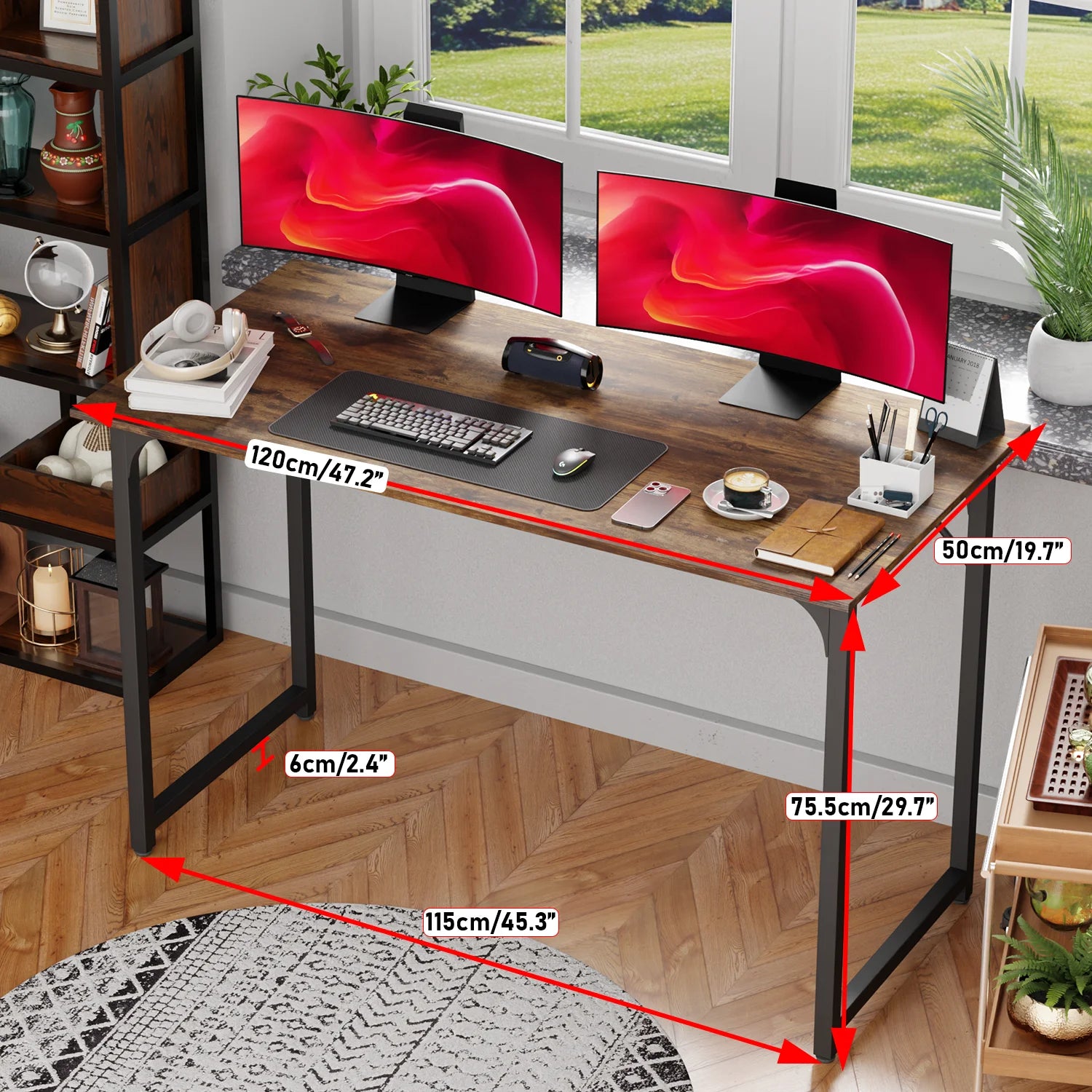 47 Inch Computer Desk Home Office Study Gaming Writing Square Table Modern Simple Style Compact with Metal Frame Easy Assembly