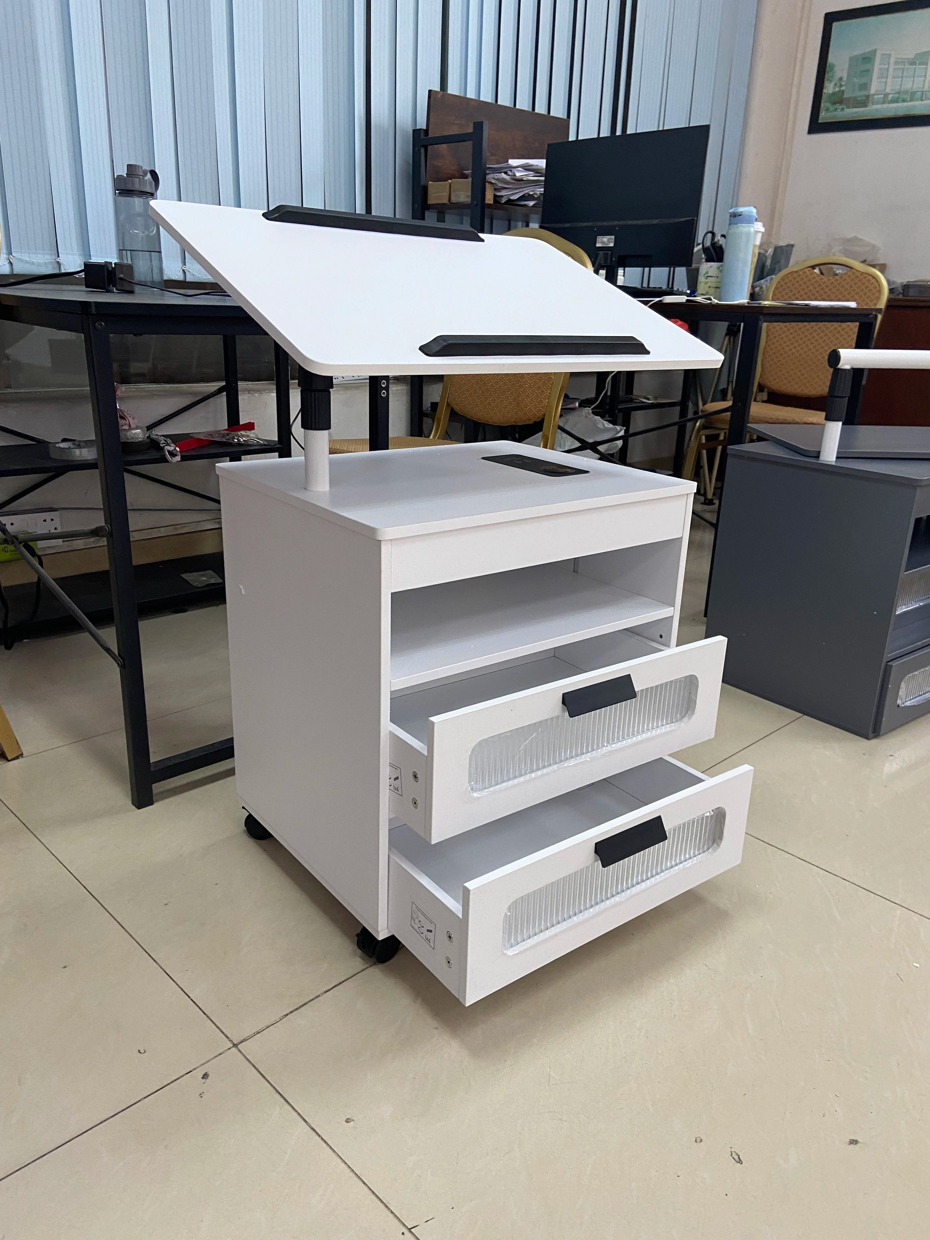 Nightstand with Wireless Charging Station, LED Nightstand Has Adjustable Rotary Workstation,Smart Night Stand