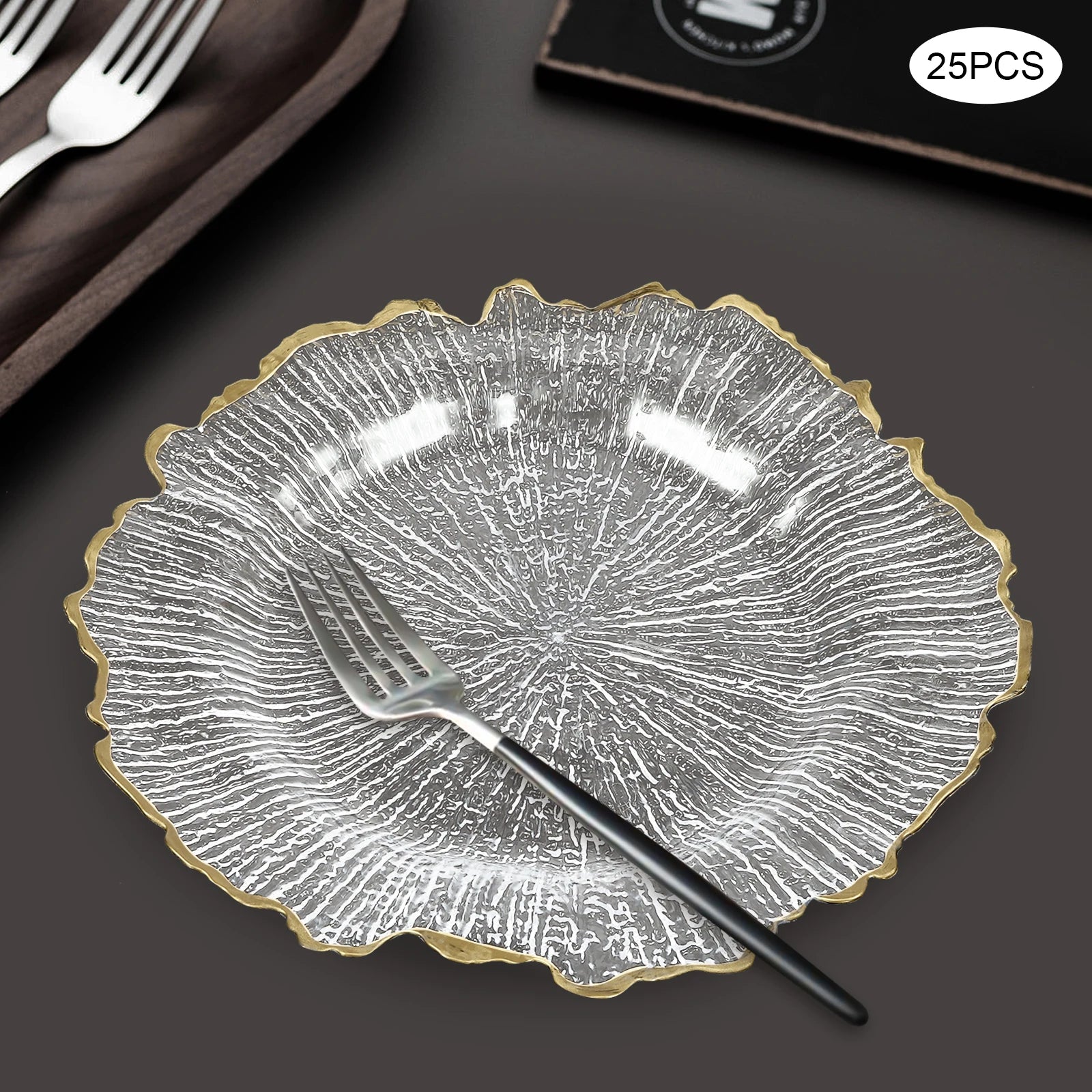 25PCS Clear Gold Flower Charger Plates – Decorative Table Dinner Plates