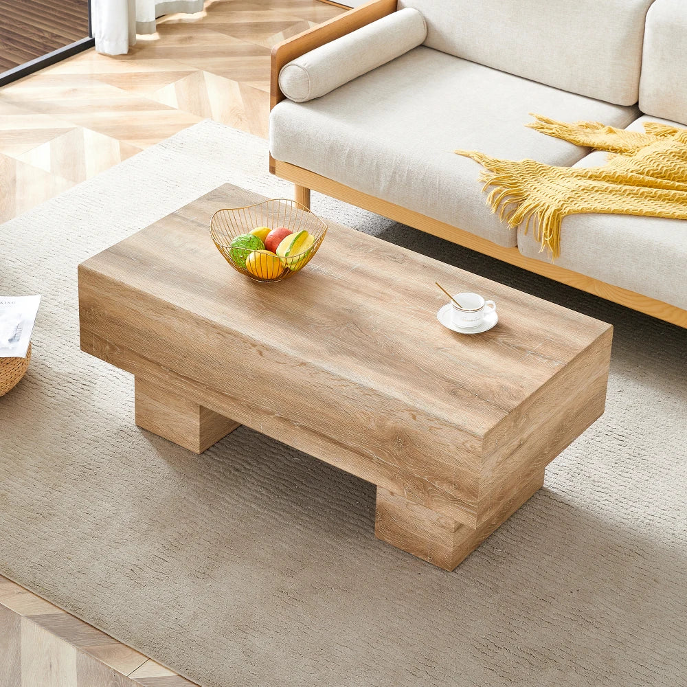 Modern Light Wood Coffee Table – Simple Rectangular Tea & Sofa Table