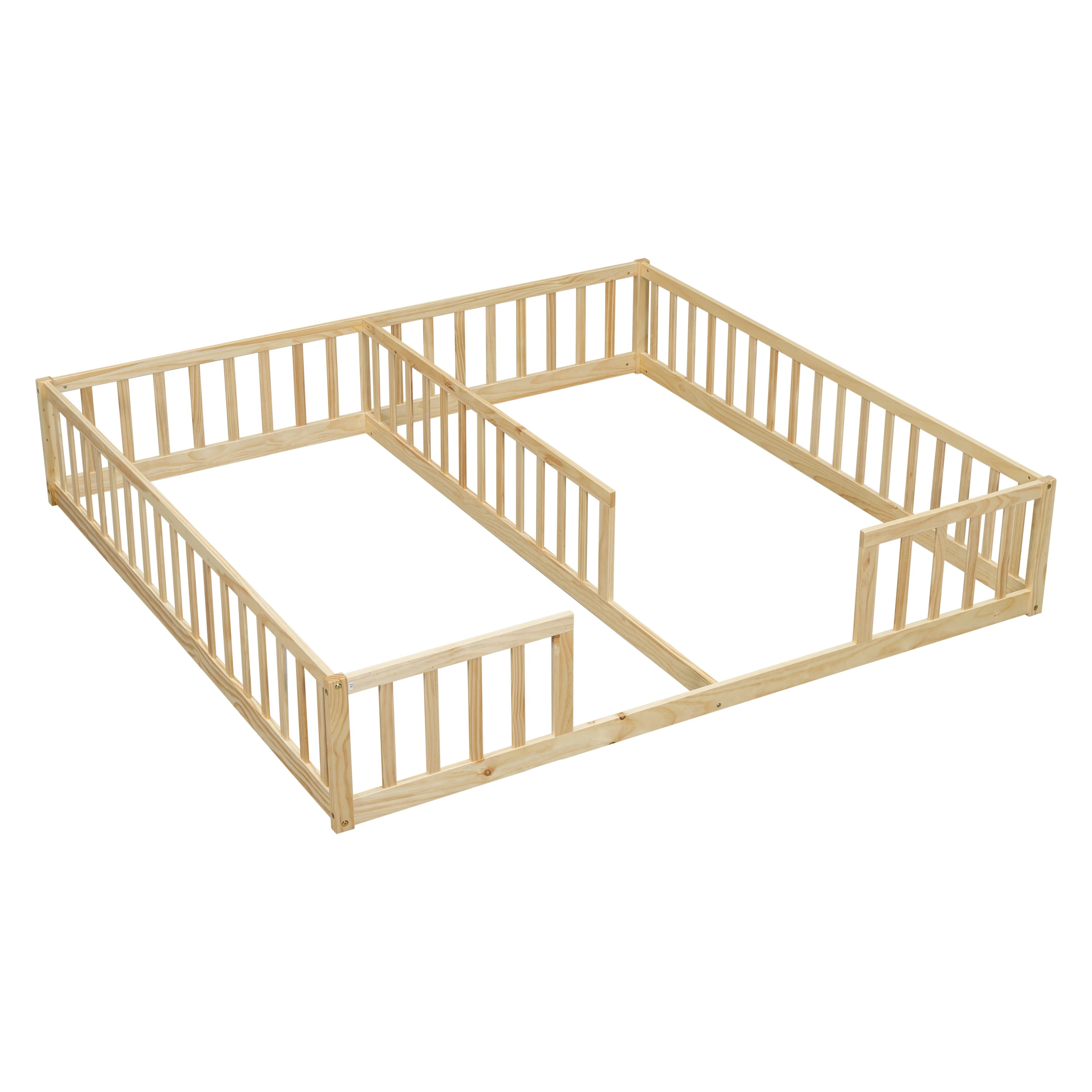 Double Twin Floor Bed with Fence & Guardrails – Doorless Design