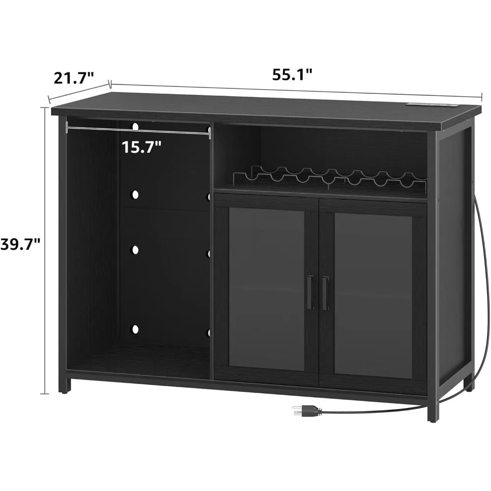 Wine Bar Cabinet with Mini Fridge Space – Black Coffee & Liquor Cabinet Sideboard