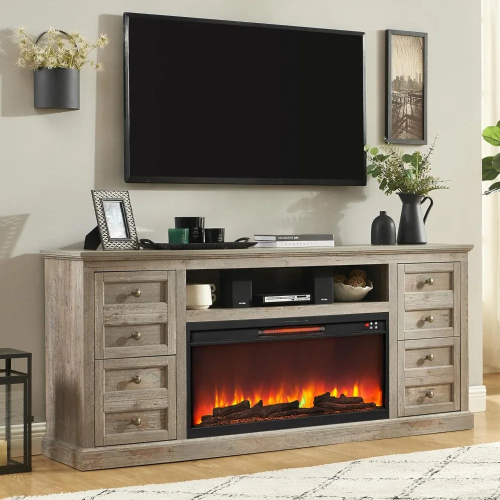 70" Fireplace TV Stand for 80" TVs | 36" Electric Fireplace Console w/ Drawer Storage | Media Center for Living/Bedroom
