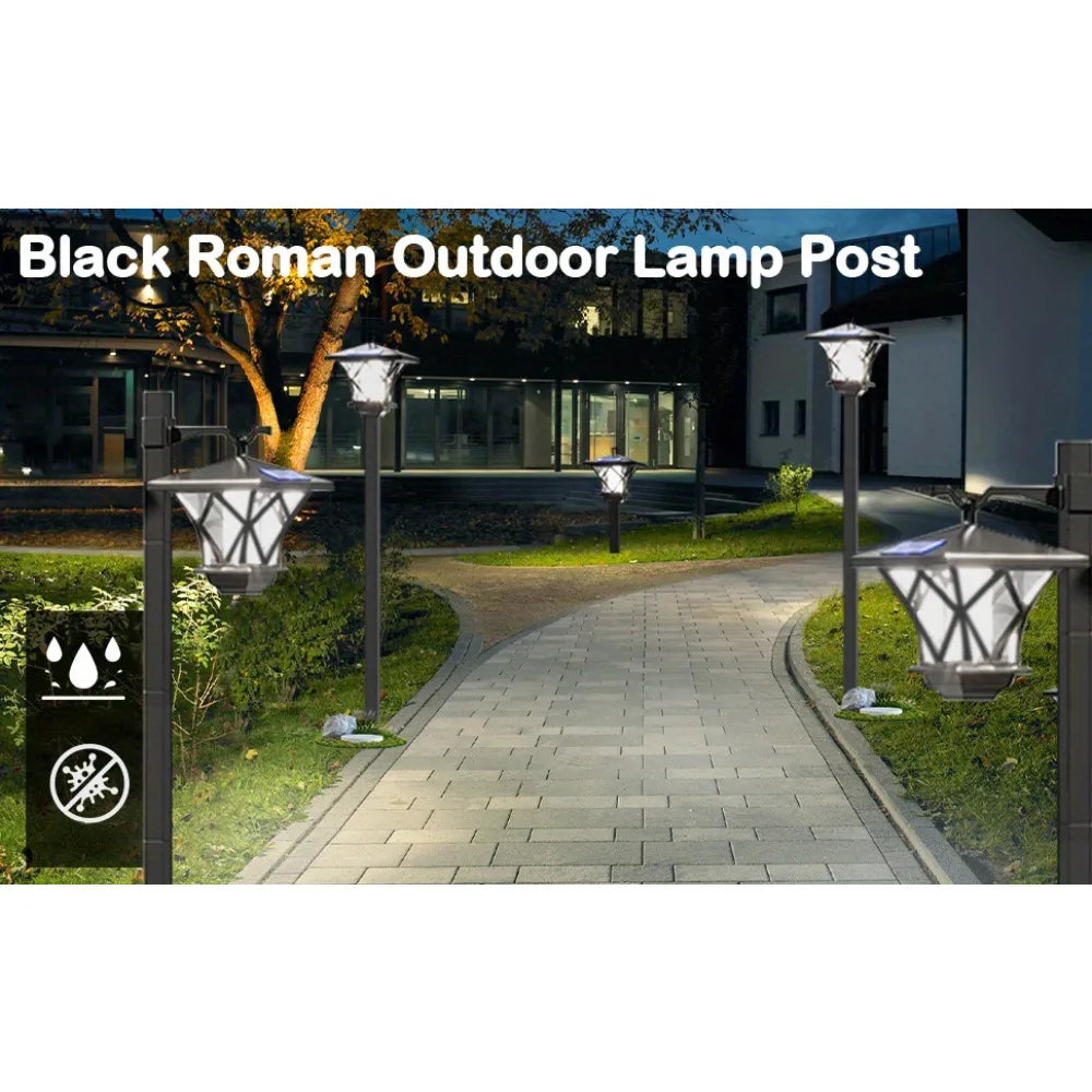 59'' Solar Lamp Post Light, Outdoor Solar Lamp Post Lighting, Aluminum Retro Black Light Pole