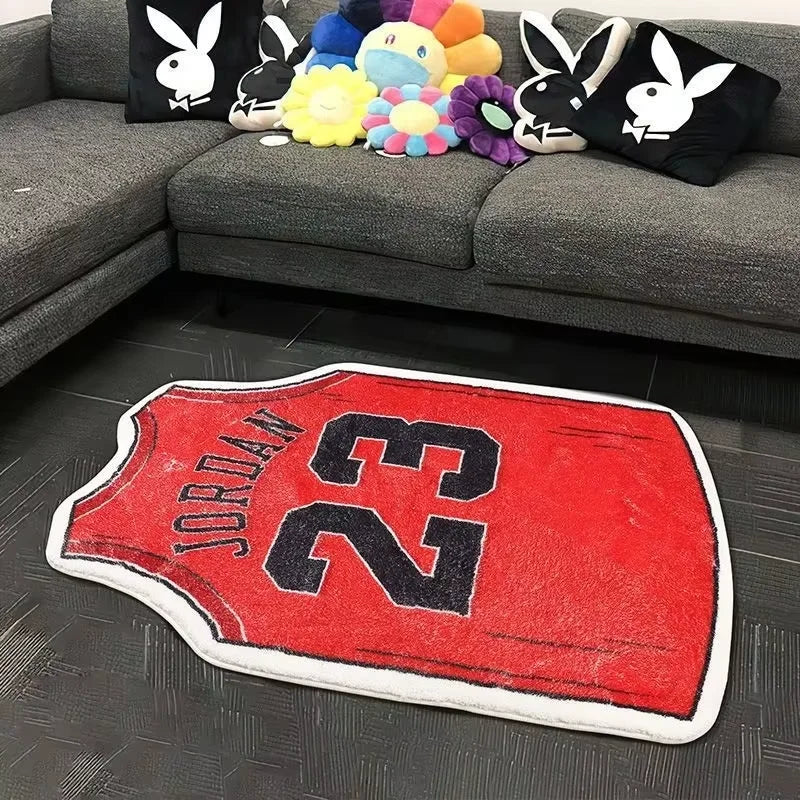 Basketball Area Rugs for Entryway Jersey Shape Mat Indoor,Basketball Sports Anti-Slip Rug For Men Boys Bedroom Home Decor