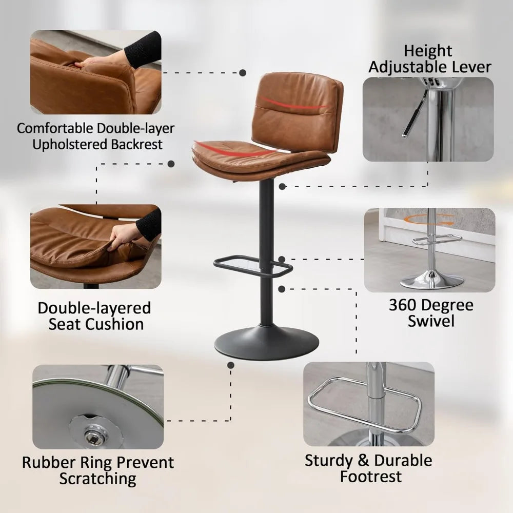 Swivel Counter-Height Bar Stools – Double-Layer Upholstered Faux Leather (Set of 4)
