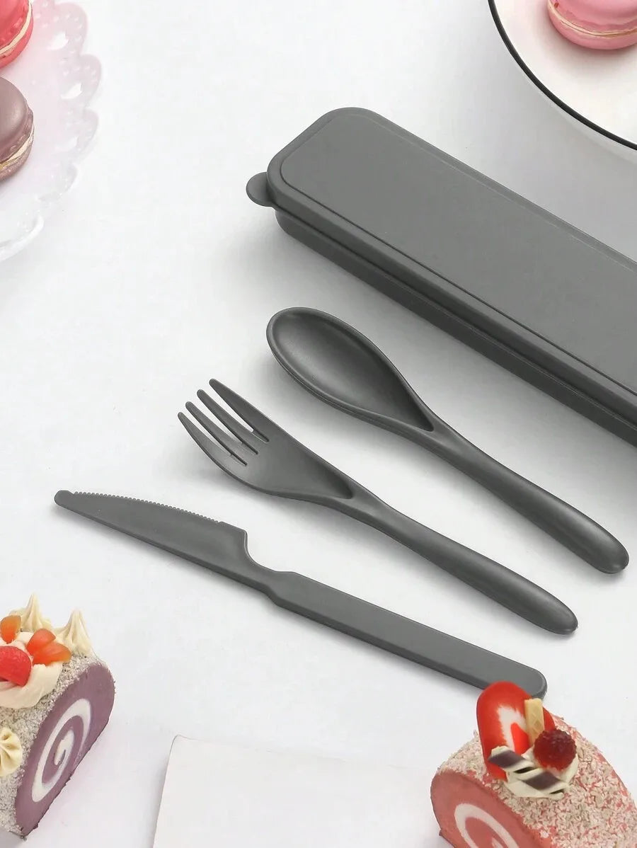 1pcs Plastic knife, fork and spoon cutlery set, reusable, portable cutlery, suitable for school, outdoor, camping, office