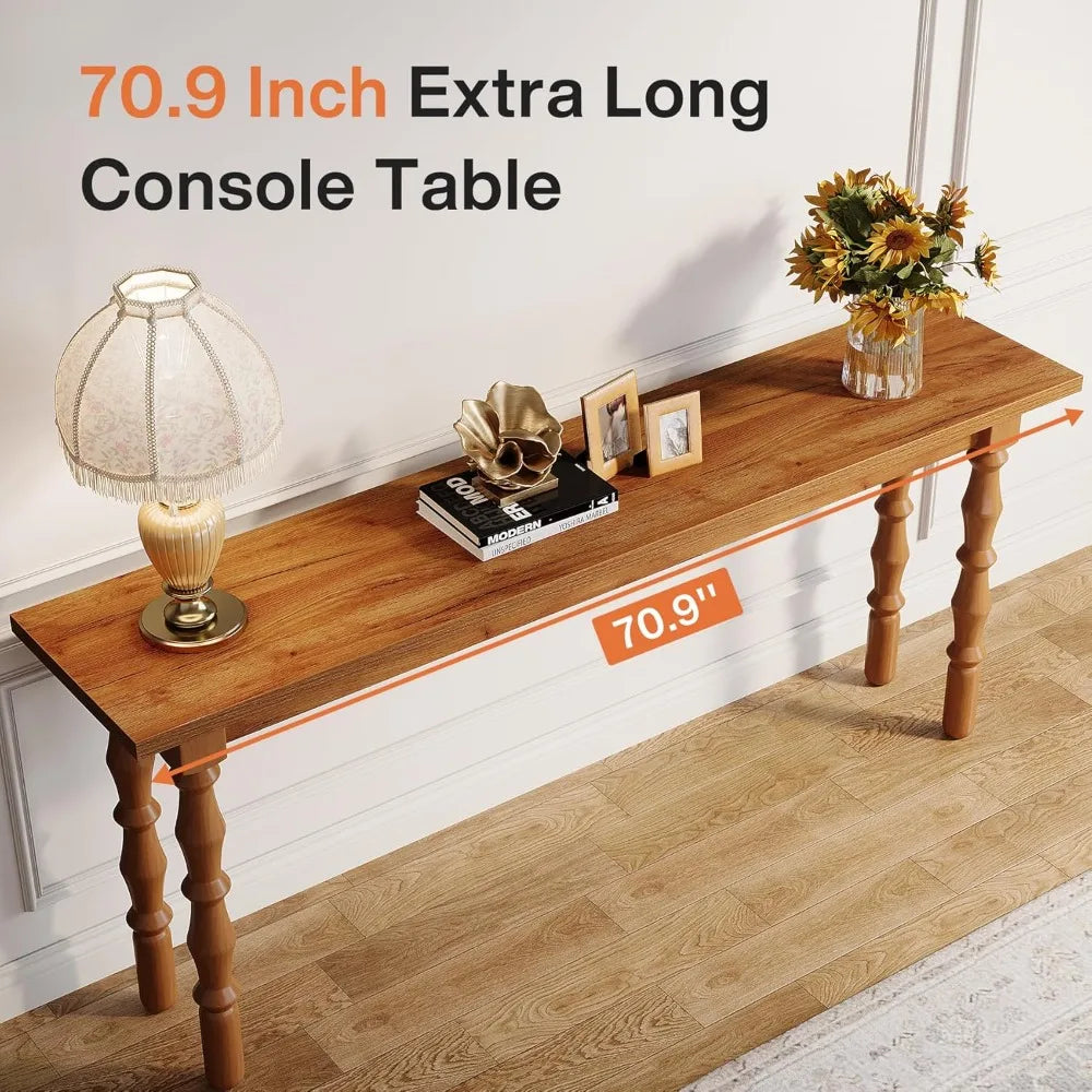 70.9-Inch Extra Long Console Table for Entryway, Narrow Sofa Table Behind Couch with Solid Wood Legs, Entry Accent Table
