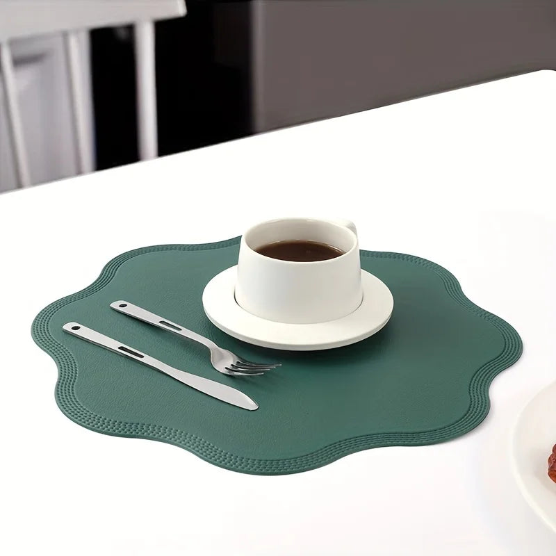 Round Flower-Shaped Faux Leather Placemats – Embossed Table Mats (1 / 6 / 10 Pack)
