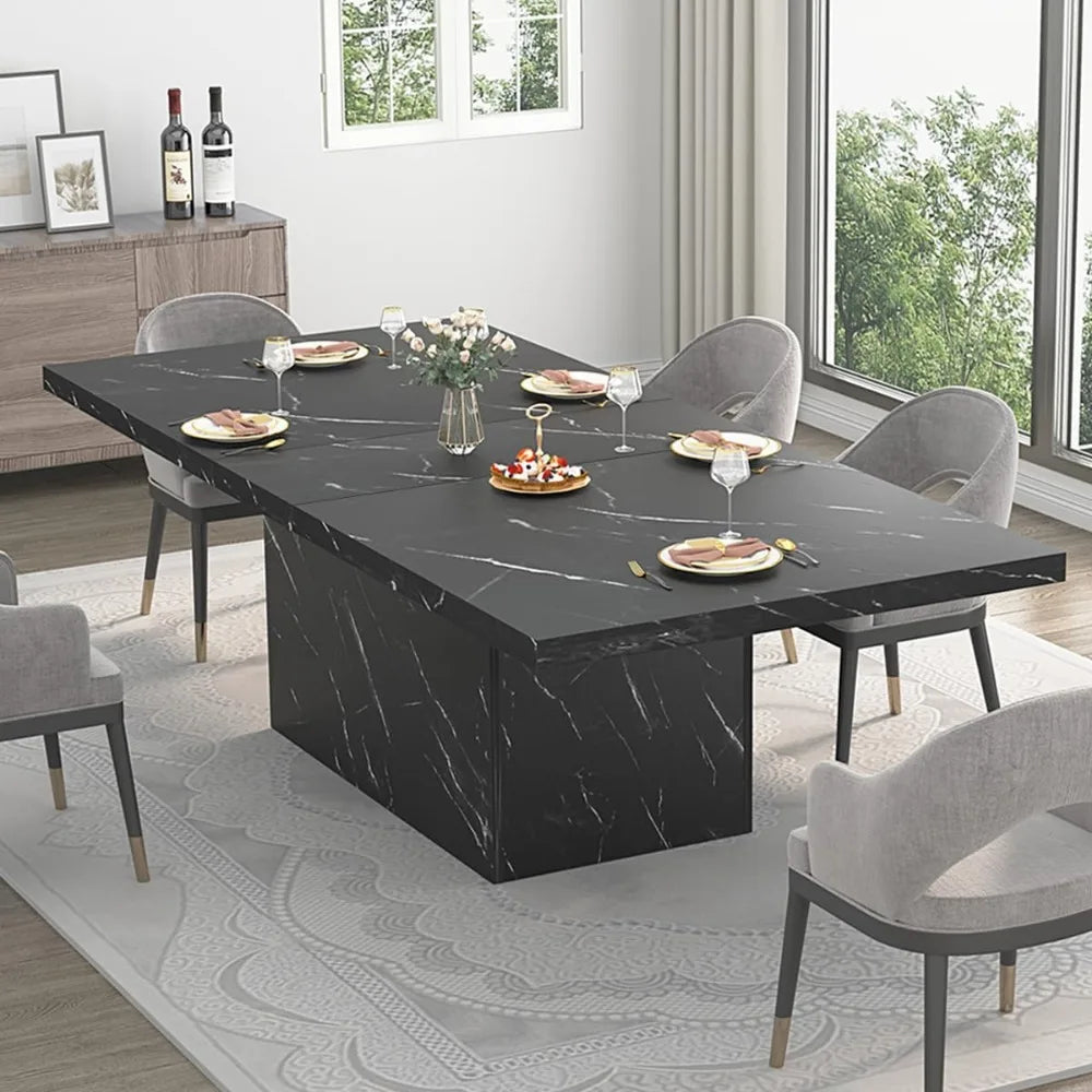 71-Inch Rectangular Faux Marble Dining Table for 6–8 – Modern Large Dining Room Table