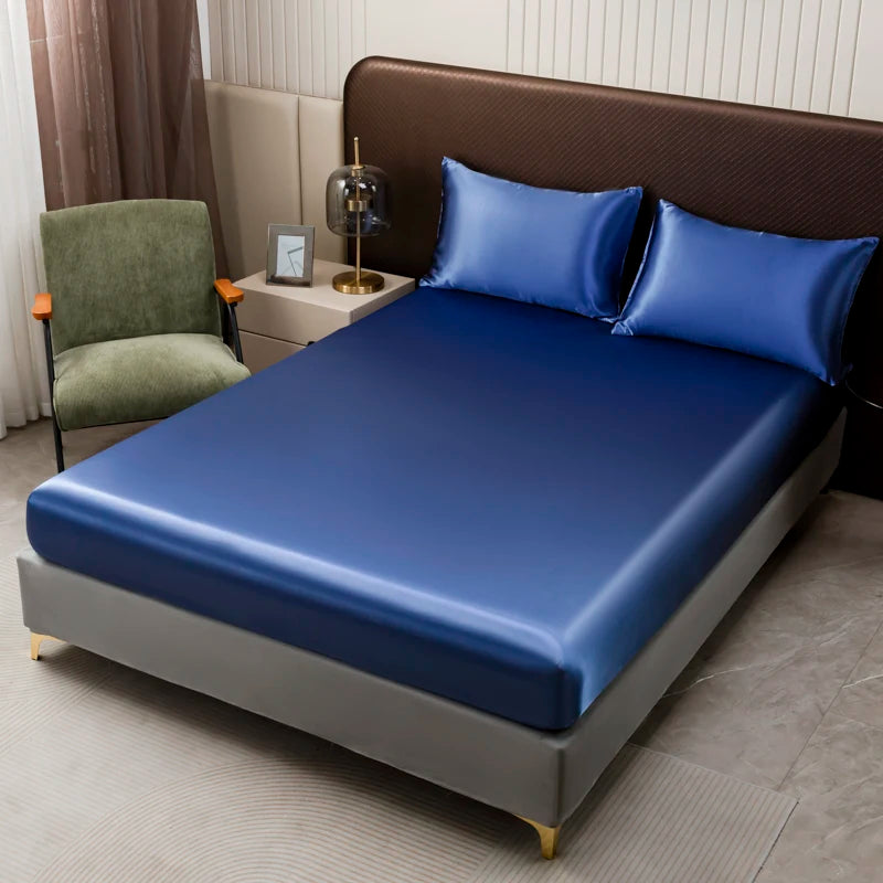 Opulent Solid Color Satin Bedding Set,Includes Flat Sheet, Fitted Sheet, Pillowcases,Luxury Linens for a Royal Sleep Experience