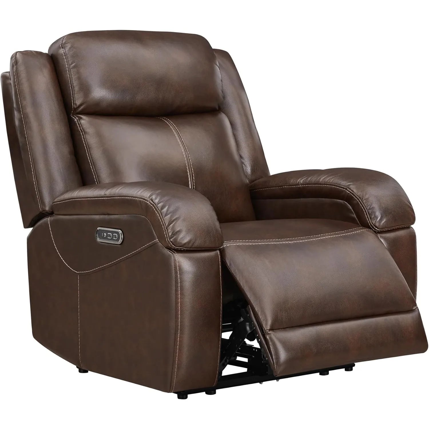 Genuine Leather Power Recliner Chairs for Adults, Wall Hugger RV Recliner with Power Headrest & Charging Ports, Dark Brown