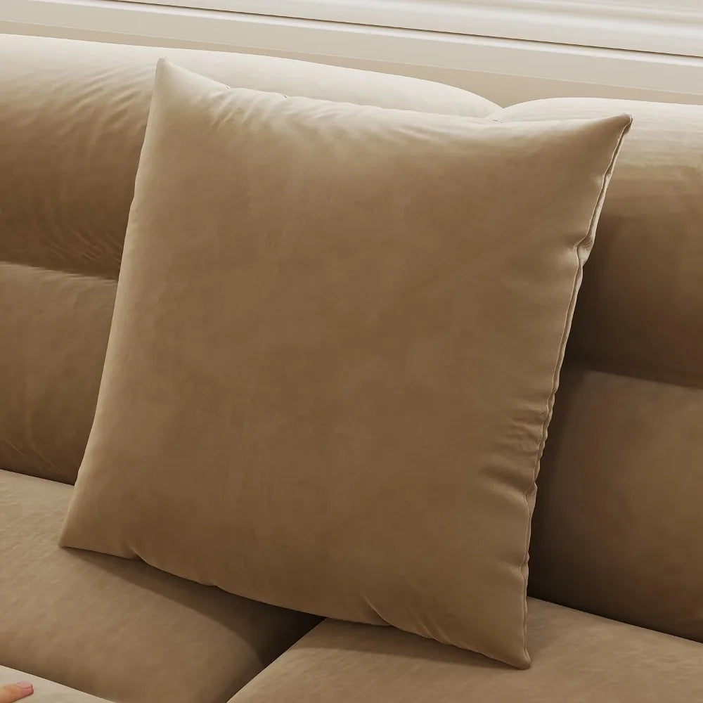 Boneless Couch with Deep Seats, 110" W Curved Lazy Sofa with Soft Armrests and 3 Small Pillows, Lounge Sofa, Big Mid Century