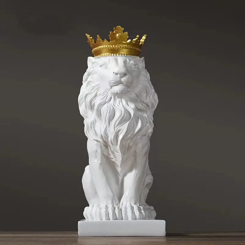 1pc Lion Animal Figurines Resin Crown Lions Statue Handmade Artwork Gift Home Office Decor Ornament Living Room Desk Home Decor