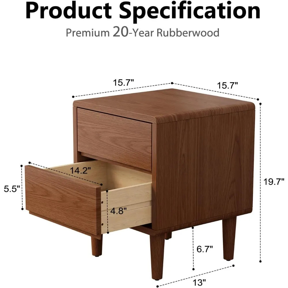 Solid Wood Nightstand, Walnut Nightstand with Drawers Mid Century Modern Night Stand,Wood Night Stands,Small Bedside Table for B